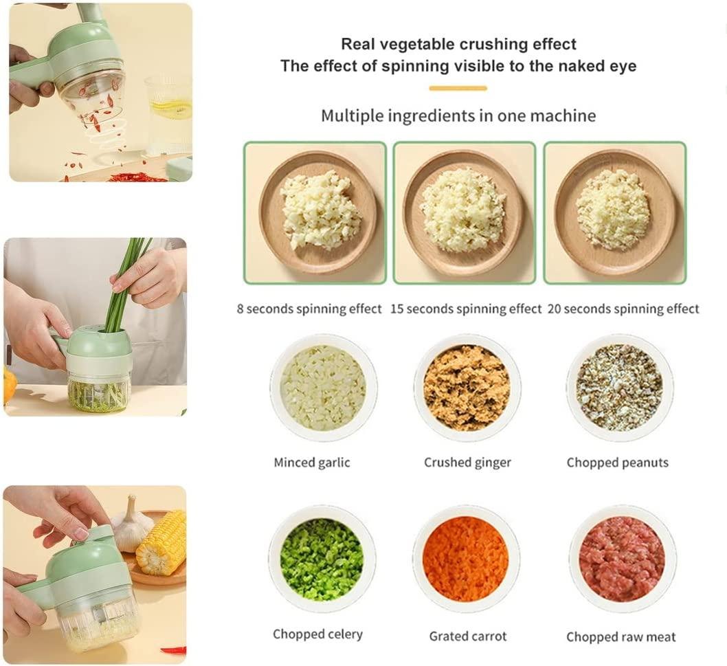 4 in 1 Handheld Electric Vegetable Cutter Set – Wireless Portable Food Chopper, Slicer & Garlic Mincer (KN-496)