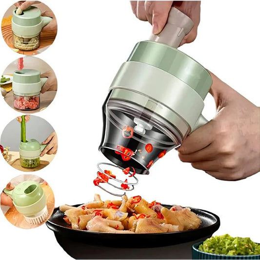 4 in 1 Handheld Electric Vegetable Cutter Set – Wireless Portable Food Chopper, Slicer & Garlic Mincer (KN-496)