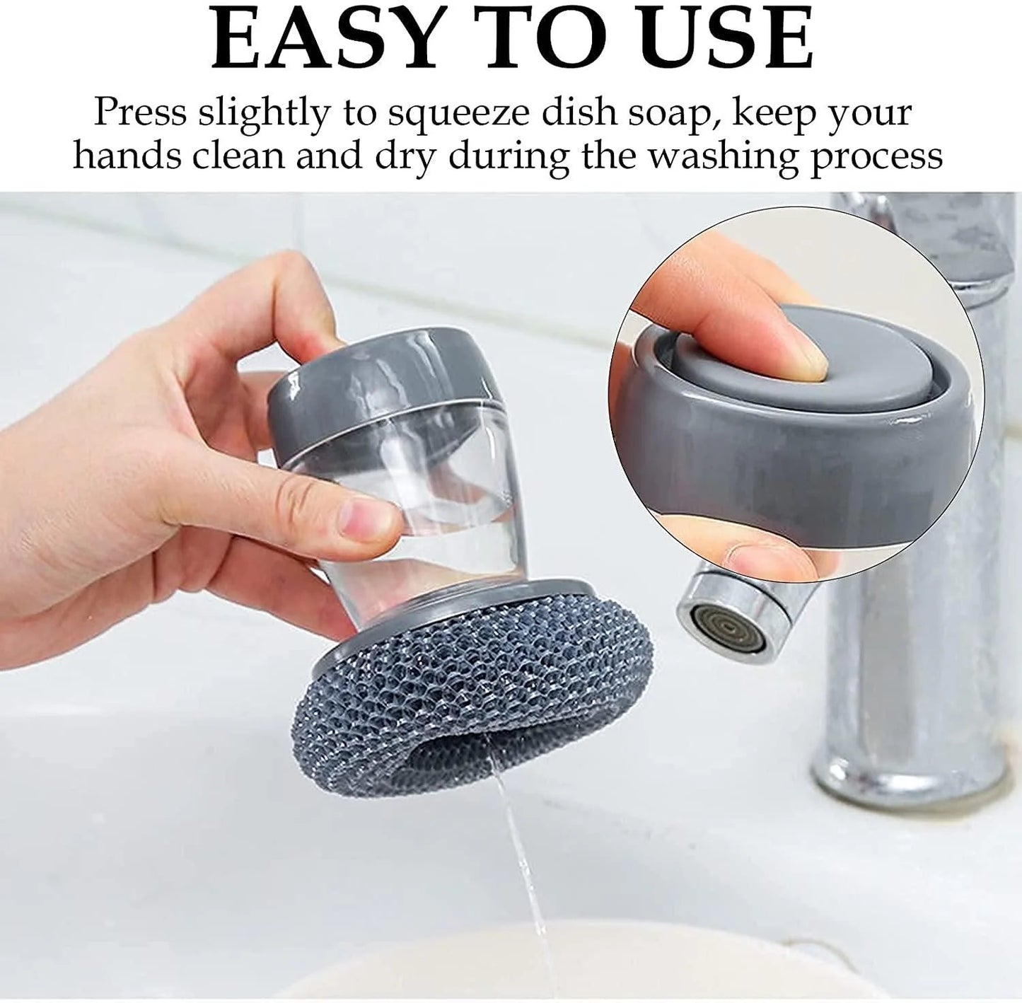 Kitchen Soap Dispensing Palm Brush – Make Dishwashing Faster, Easier & Cleaner!