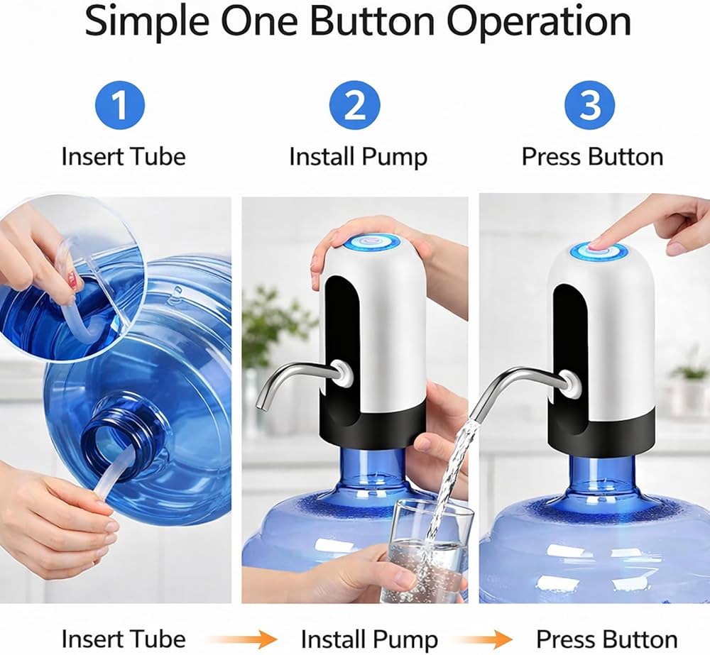 Upgraded USB Rechargeable Water Bottle Pump – One-Touch Automatic Water Dispenser for 2-5 Gallon Bottles