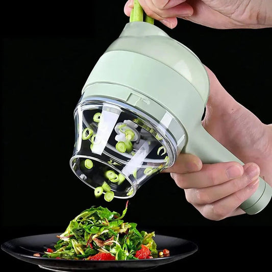 4 in 1 Handheld Electric Vegetable Cutter Set – Wireless Portable Food Chopper, Slicer & Garlic Mincer (KN-496)
