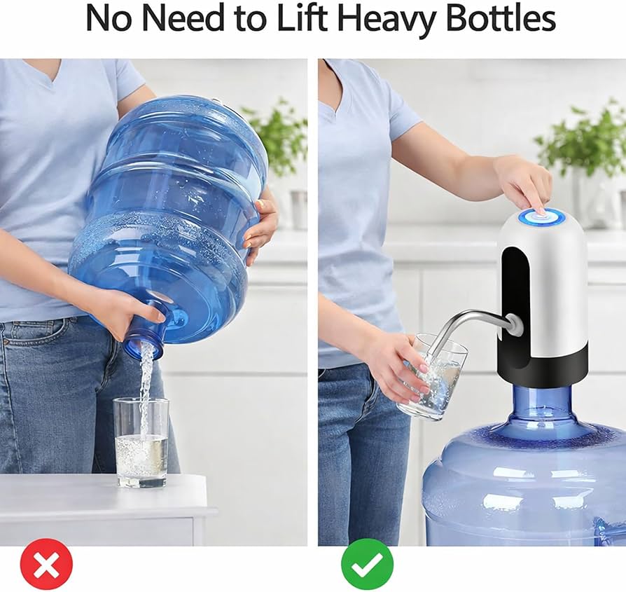 Upgraded USB Rechargeable Water Bottle Pump – One-Touch Automatic Water Dispenser for 2-5 Gallon Bottles