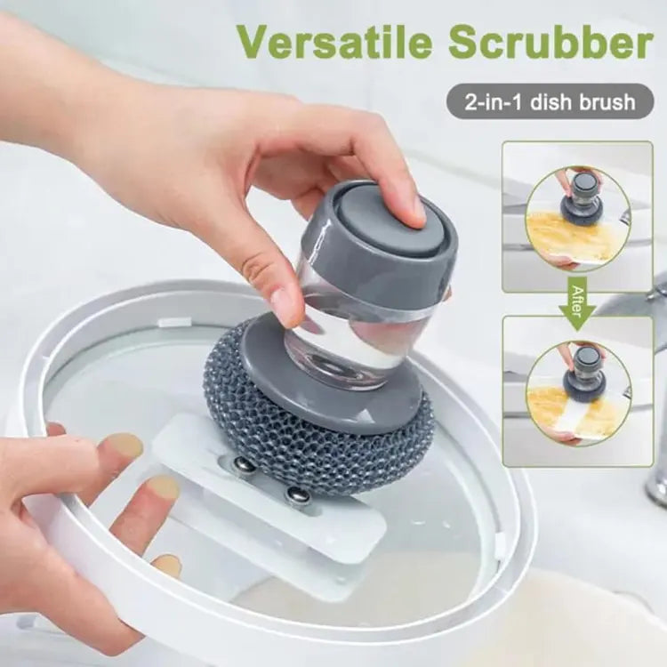 Kitchen Soap Dispensing Palm Brush – Make Dishwashing Faster, Easier & Cleaner!