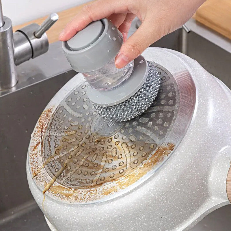 Kitchen Soap Dispensing Palm Brush – Make Dishwashing Faster, Easier & Cleaner!