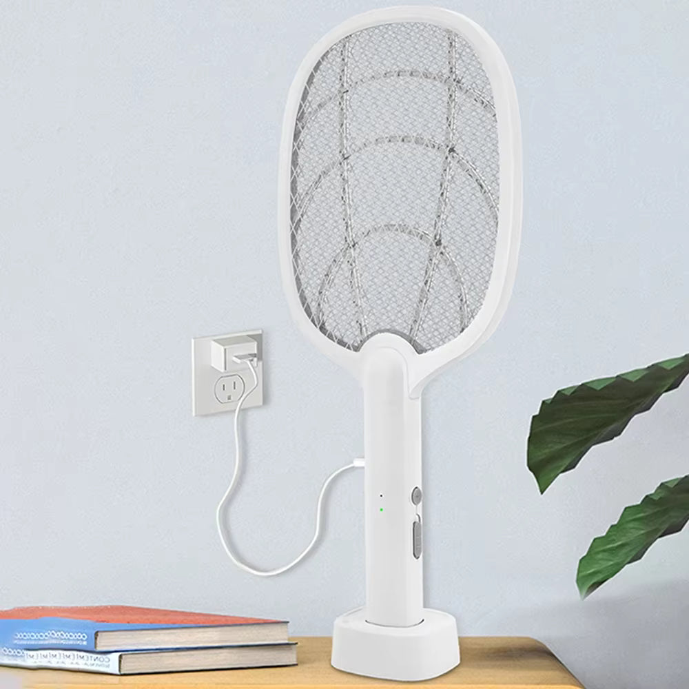 2-in-1 UV Light Mosquito Racket Bat with Base Stand – USB Rechargeable Electric Mosquito Killer