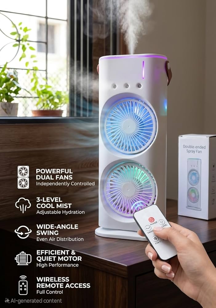 Spray Fan – Double-Ended Spray Water Mist Fan with LED Light & Humidifier