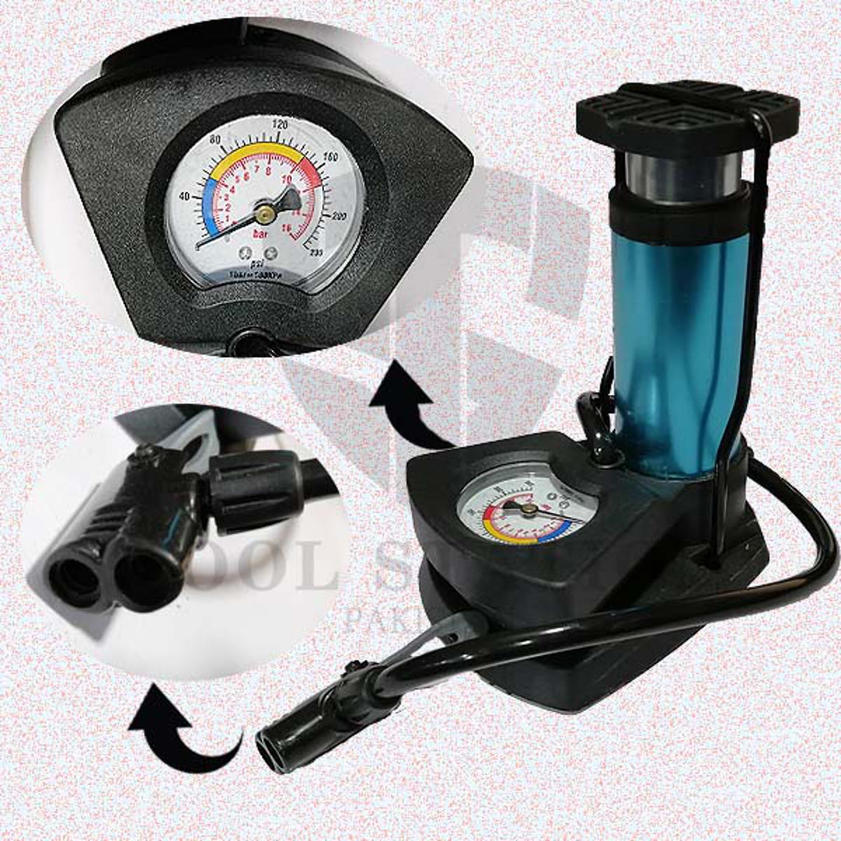 Foot & Hand Air Pump with Built-in Air Pressure Gauge