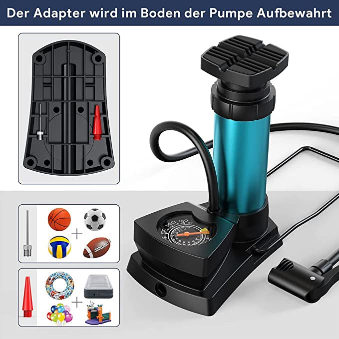 Foot & Hand Air Pump with Built-in Air Pressure Gauge