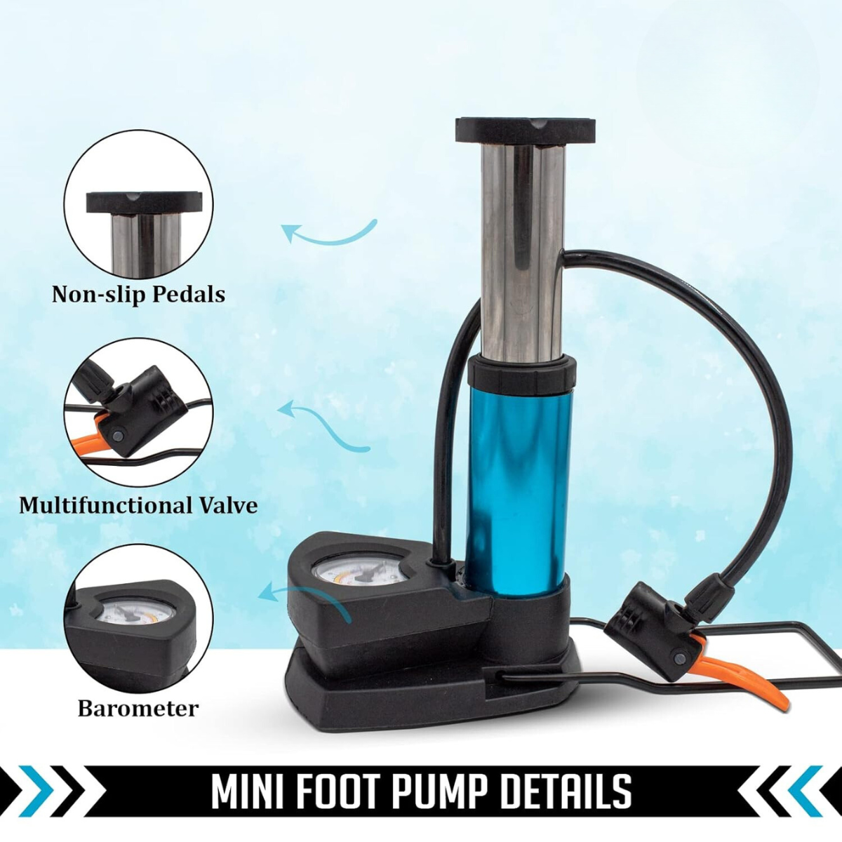 Foot & Hand Air Pump with Built-in Air Pressure Gauge