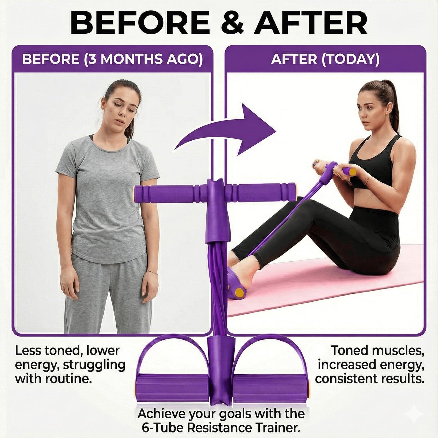 Foot Pedal Resistance Band Tummy Trimmer – Full Body Home Workout Elastic Pull Rope Fitness Trainer