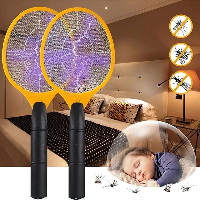 Electric Mosquito Killer Racket 2-in-1 with LED Flashlight – Safe, Powerful & Rechargeable (Random Color)