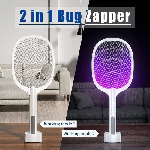 2-in-1 UV Light Mosquito Racket Bat with Base Stand – USB Rechargeable Electric Mosquito Killer