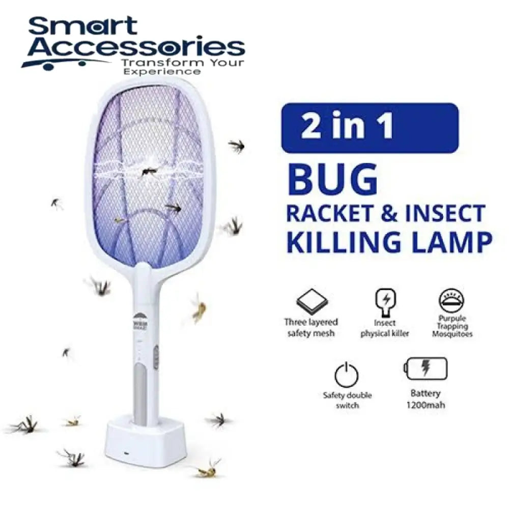 2-in-1 UV Light Mosquito Racket Bat with Base Stand – USB Rechargeable Electric Mosquito Killer
