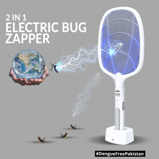 2-in-1 UV Light Mosquito Racket Bat with Base Stand – USB Rechargeable Electric Mosquito Killer