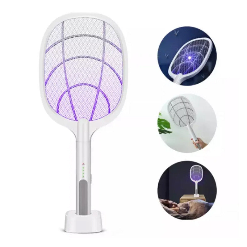 2-in-1 UV Light Mosquito Racket Bat with Base Stand – USB Rechargeable Electric Mosquito Killer