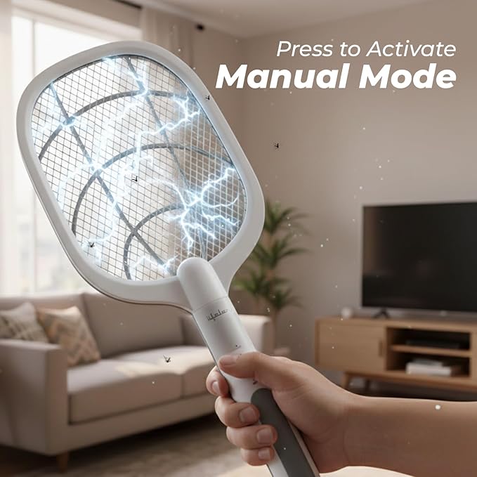 2-in-1 UV Light Mosquito Racket Bat with Base Stand – USB Rechargeable Electric Mosquito Killer