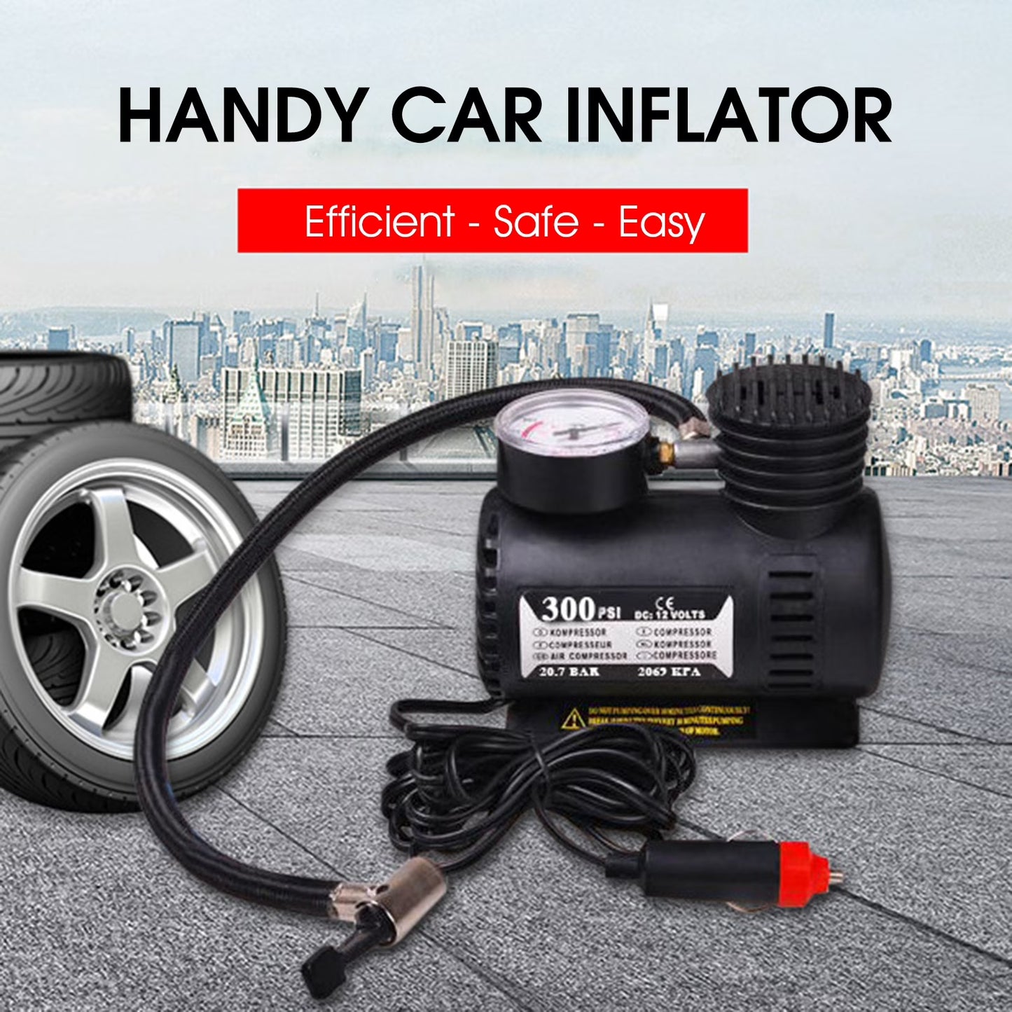 Mini 12V 300PSI Car Air Pump Tyre Compressor – Fast, Powerful & Portable