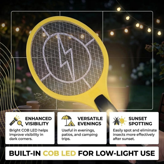 Electric Mosquito Killer Racket 2-in-1 with LED Flashlight – Safe, Powerful & Rechargeable (Random Color)