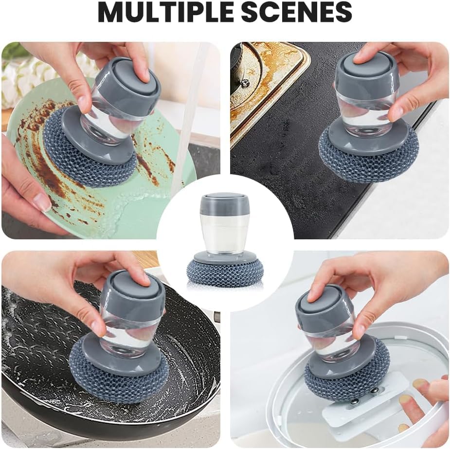 Kitchen Soap Dispensing Palm Brush – Make Dishwashing Faster, Easier & Cleaner!