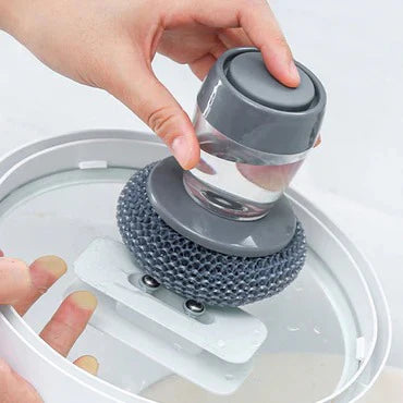 Kitchen Soap Dispensing Palm Brush – Make Dishwashing Faster, Easier & Cleaner!